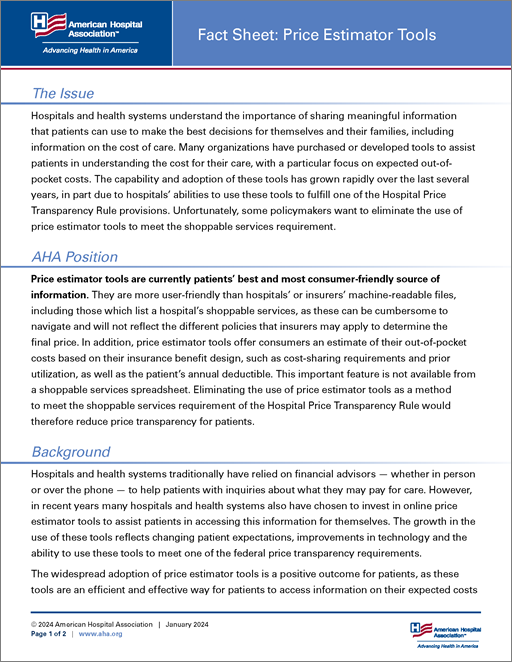 Fact Sheet Price Estimator Tools AHA